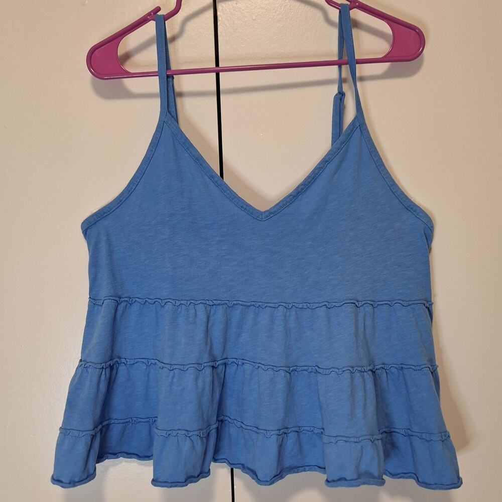 American Eagle Tiered Babydoll Cami Top Blue Spaghetti Strap Sz XL